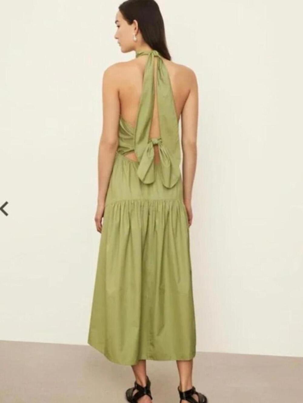 Vince Green Halter Midi Dress with Tie Back – Size L Summer Festival Party - Picture 2 of 8